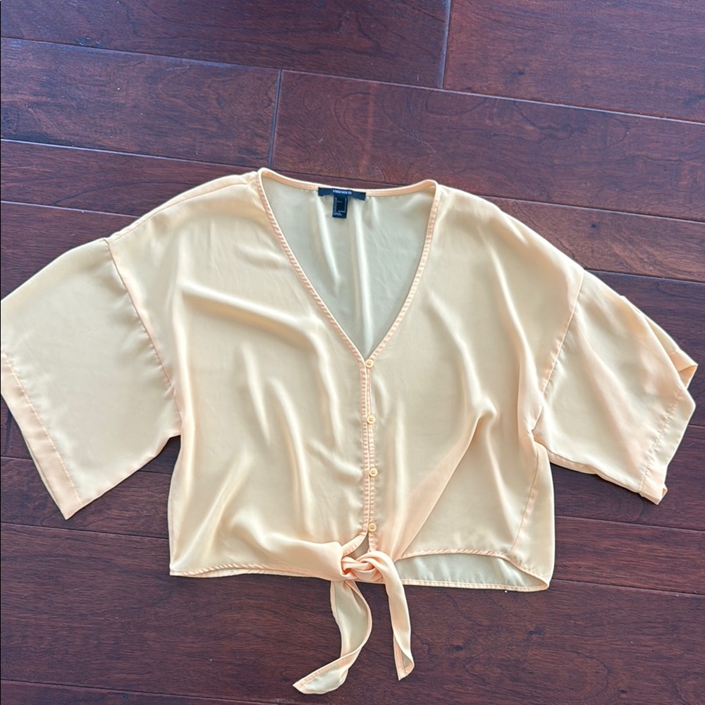 Forever 21 Yellow Tie-Front Crop Blouse